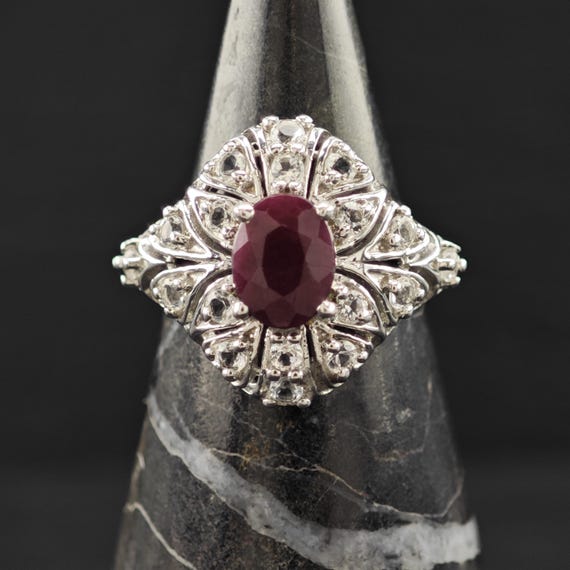 Glass Filled Ruby, Topaz Ring Sterling Silver Sz 6 - image 9