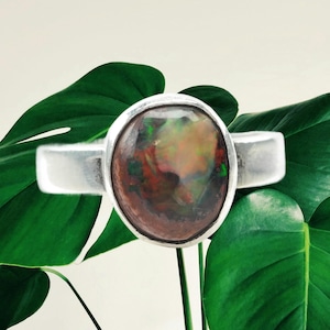 Vintage Minimalist Boulder Opal  Silver Ring Sterling Size 5 1/2