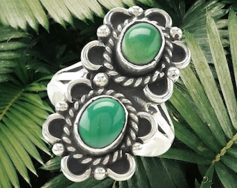 Vintage Rescued Silver Ring Turquoise Sterling Green Two Stone