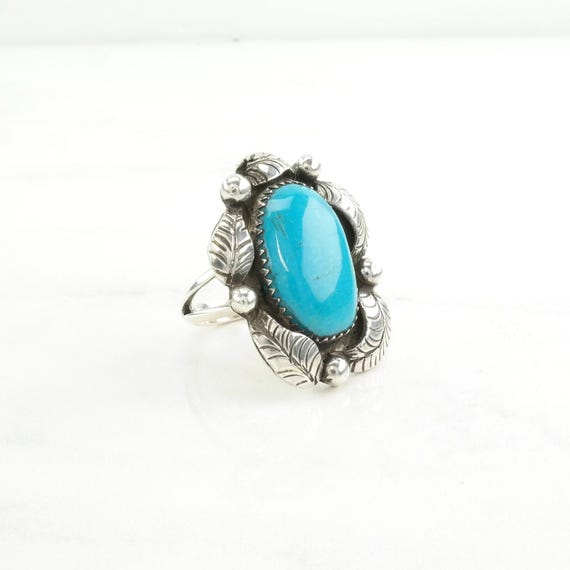 Turquoise Silver Ring: Native American Leaf Desig… - image 4