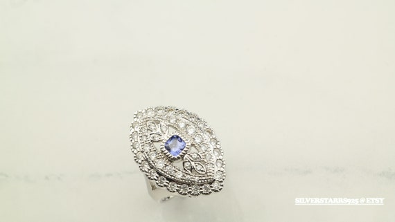 Vintage Sterling Silver Ring Tanzanite Blue Size … - image 4
