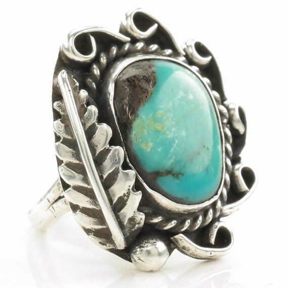 Turquoise Feather Silver Ring - Native American, … - image 4
