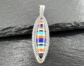 American West Multi Gemstone Inlay Sterling Silver Pendant