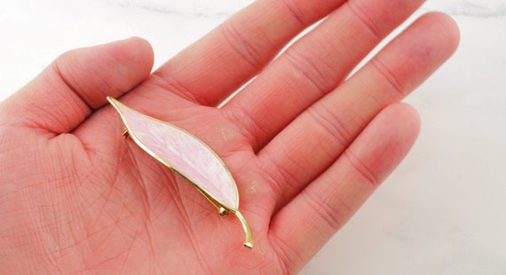 European Sterling Silver Gold Pink Enamel Leaf Br… - image 2