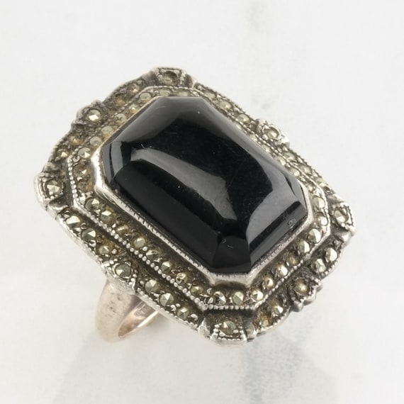 Vintage Art Deco Sterling Silver Ring Black Onyx … - image 1