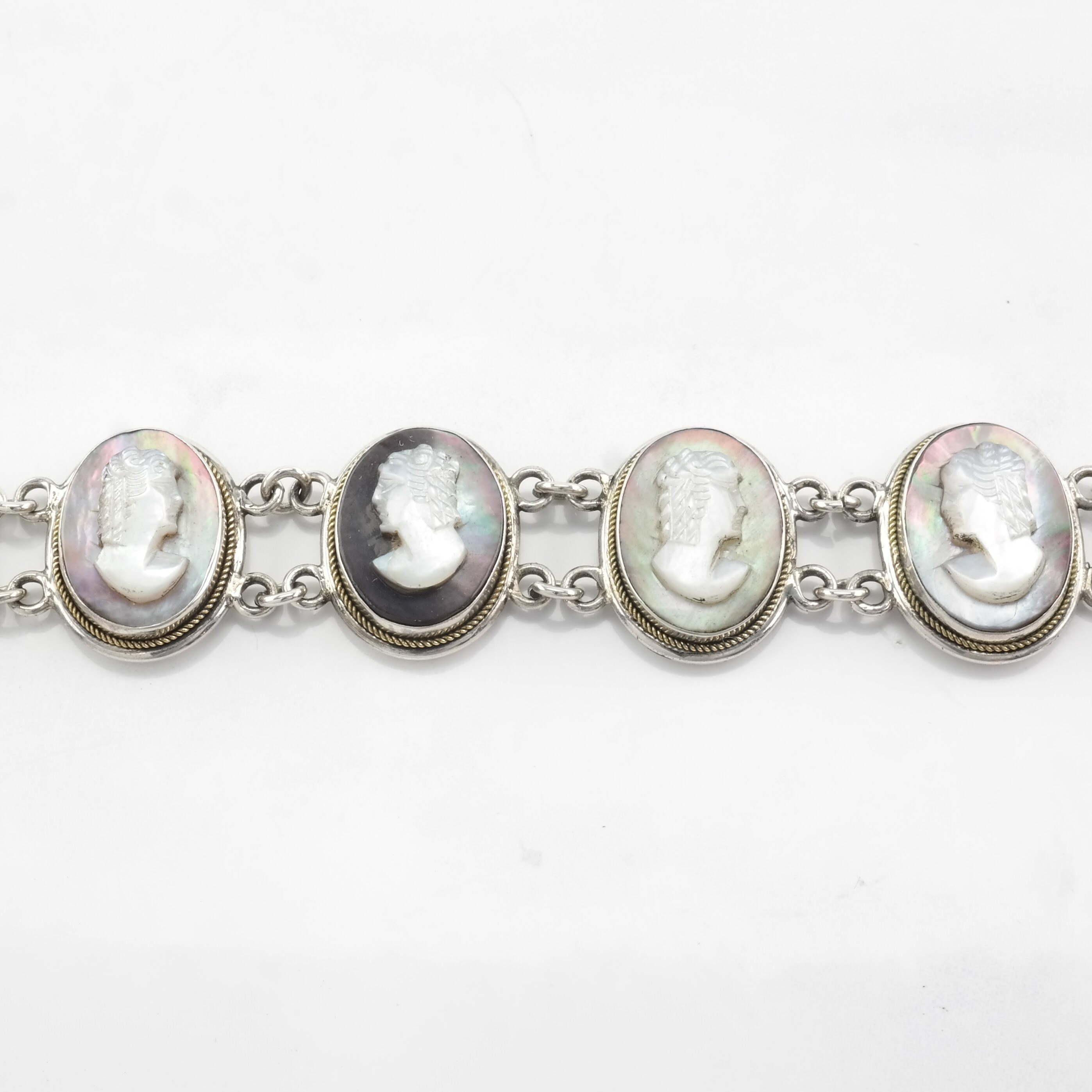14280円 Antique Silver 800 Cameo Marcasite Bracelet