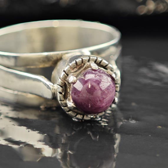 Handmade Cabochon Star Ruby Ring Sterling Silver … - image 6