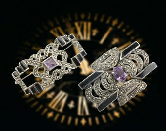 Brosche im Art-Deco-Stil aus Sterlingsilber mit Markasit