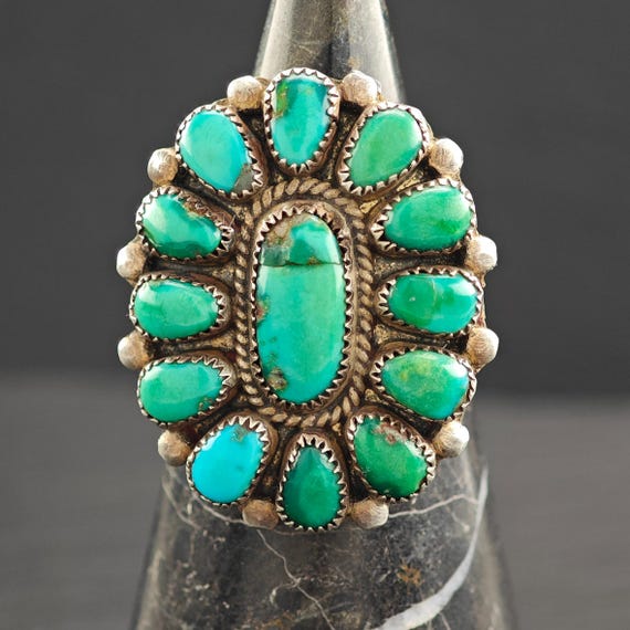 Green Turquoise Cluster Ring Native American Ster… - image 1