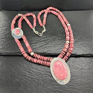Pink Rhodonite Necklace | Sterling Silver & Rhodonite Bead Necklace | Southwestern Jewelry | Statement Necklace