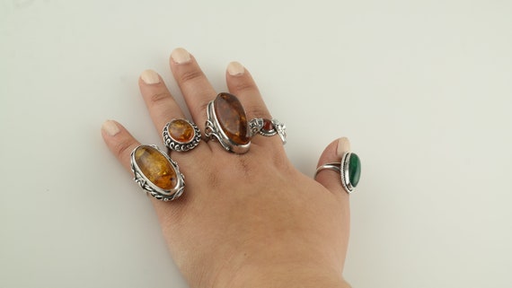 Vintage Sterling Silver Amber Ring Size 6 1/2 - image 4