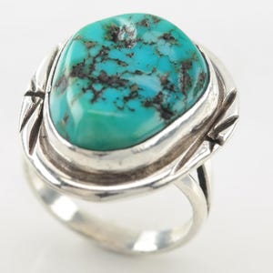 Anello vintage in argento del sud-ovest con turchese e timbro Sterling Blue, taglia 3 1/4