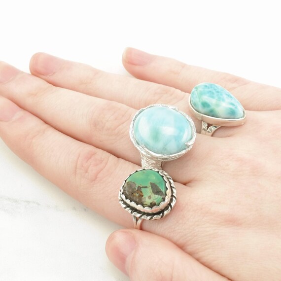 Sterling Silver Ring: Larimar Stone - Large Sky B… - image 4