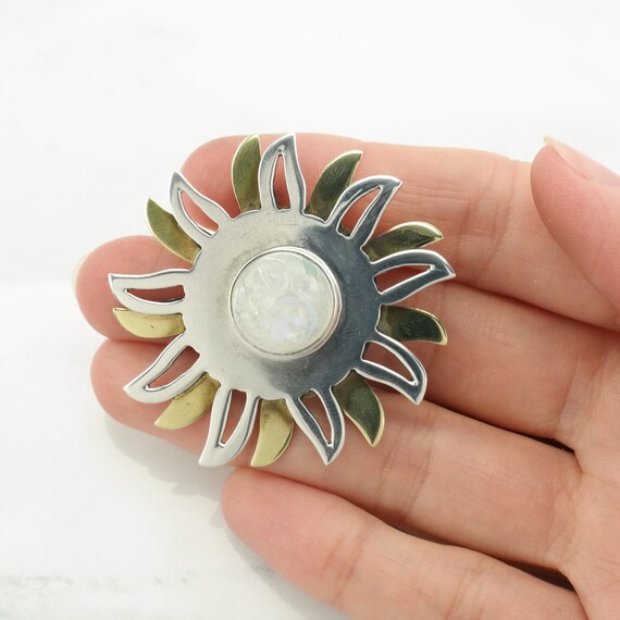 Mexican Sterling Silver Brooch Pendant Two Tone S… - image 5