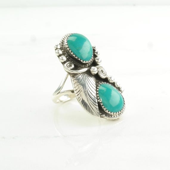 Native American Silver Ring Turquoise Leaf Sterli… - image 6