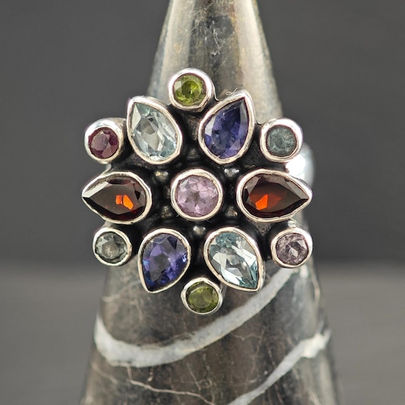 Sterling Silver Ring: Multi-Colored Gemstones - F… - image 1