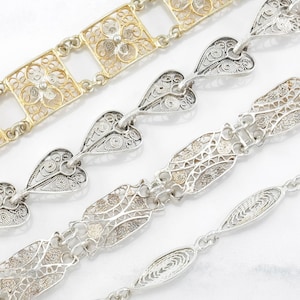 Choice of Vintage Sterling Silver Filigree Link Bracelet Filigree