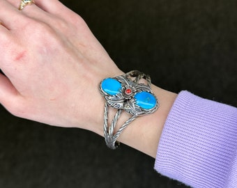 ターコイズコーラルカフブレスレット スターリングシルバー - Etsy 日本