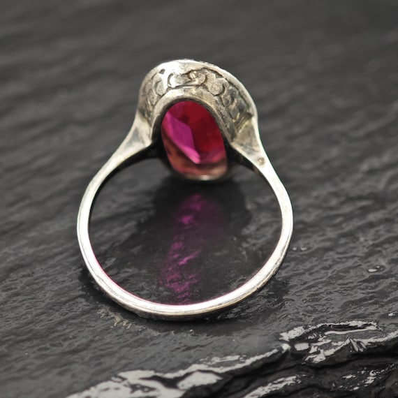 Art Deco Style Lab Ruby Ring Sterling Silver Sz 7 - image 7