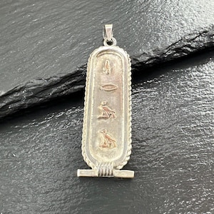 Vintage Egyptian Hieroglyph, Cartouche, Gold Accent Sterling Silver Pendant
