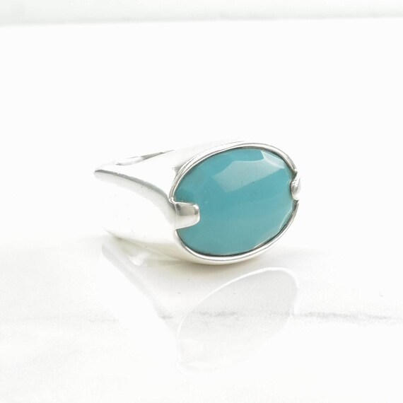 Sterling Silver Ring, Square Created Turquoise Si… - image 5