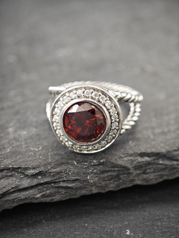 Sterling Silver Ring, Red CZ Stone Split (Size 6) - image 3