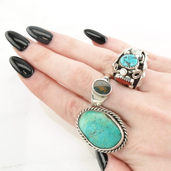 Sterling Silver Ring, Dendritic Agate Modernist (… - image 2
