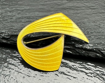 Yellow Enamel Silver Brooch - Norwegian Design by Aksel Holmsen