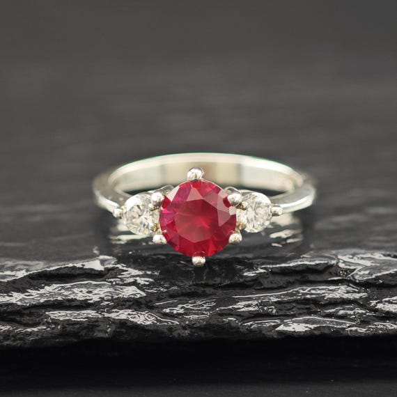 Sterling Silver Ring: Lab Ruby Center Stone - Siz… - image 4