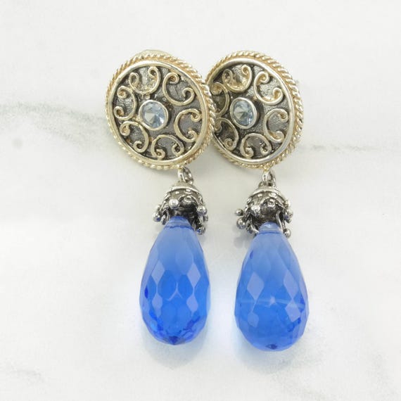 Sevan Sterling Silver Topaz, Blue Stone Drop Earr… - image 4