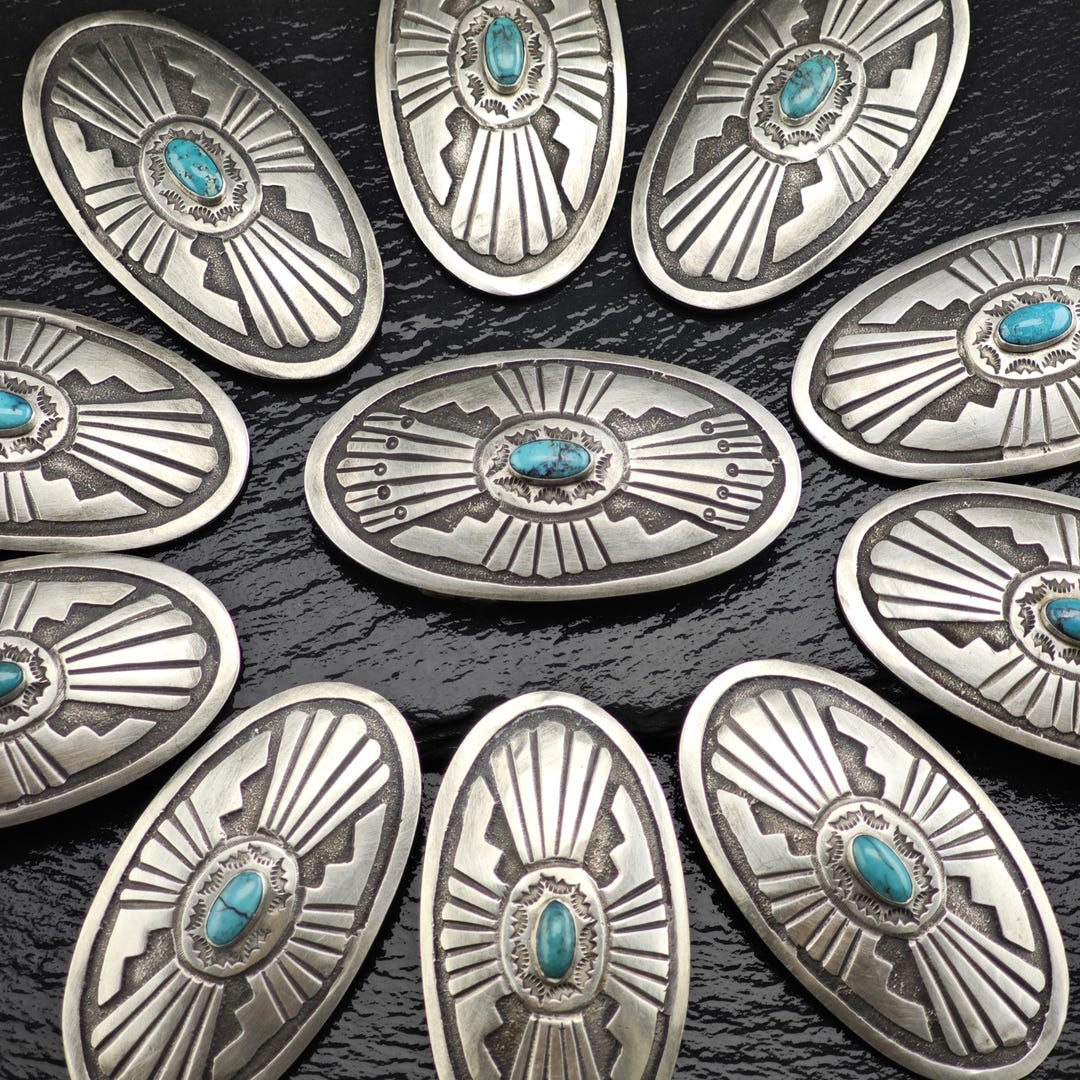 Turquoise and silver Navajo (style) belt buckle with 6 removable conchos. P1050685_1200x1200.jpg?v=  main image 3