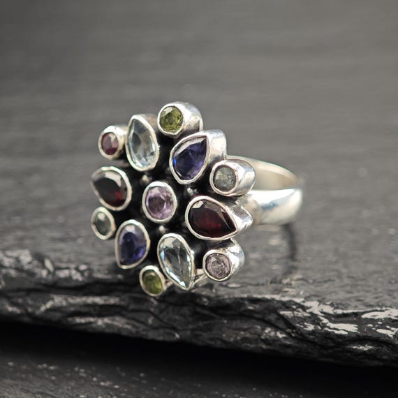 Sterling Silver Ring: Multi-Colored Gemstones - F… - image 4