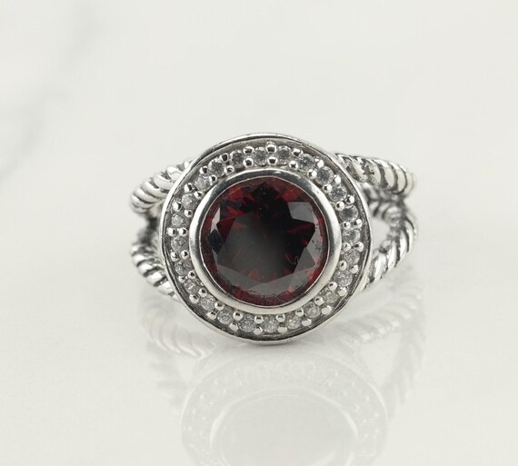 Sterling Silver Ring, Red CZ Stone Split (Size 6) - image 10