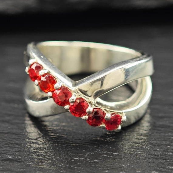 Sterling Silver Ring: Red Lab Ruby Center - Size … - image 1