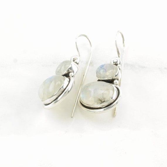 Sterling Silver Iridescent Moonstone Stacked Ston… - image 3