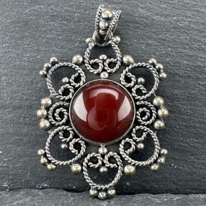 Sterling Silver Carnelian Red Beadwork Pendant
