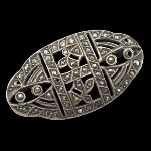 Spilla Art Déco in argento sterling con marcasite