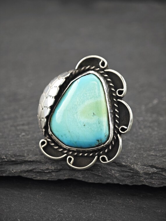 Turquoise Silver Ring: Native American Stamped (S… - image 4