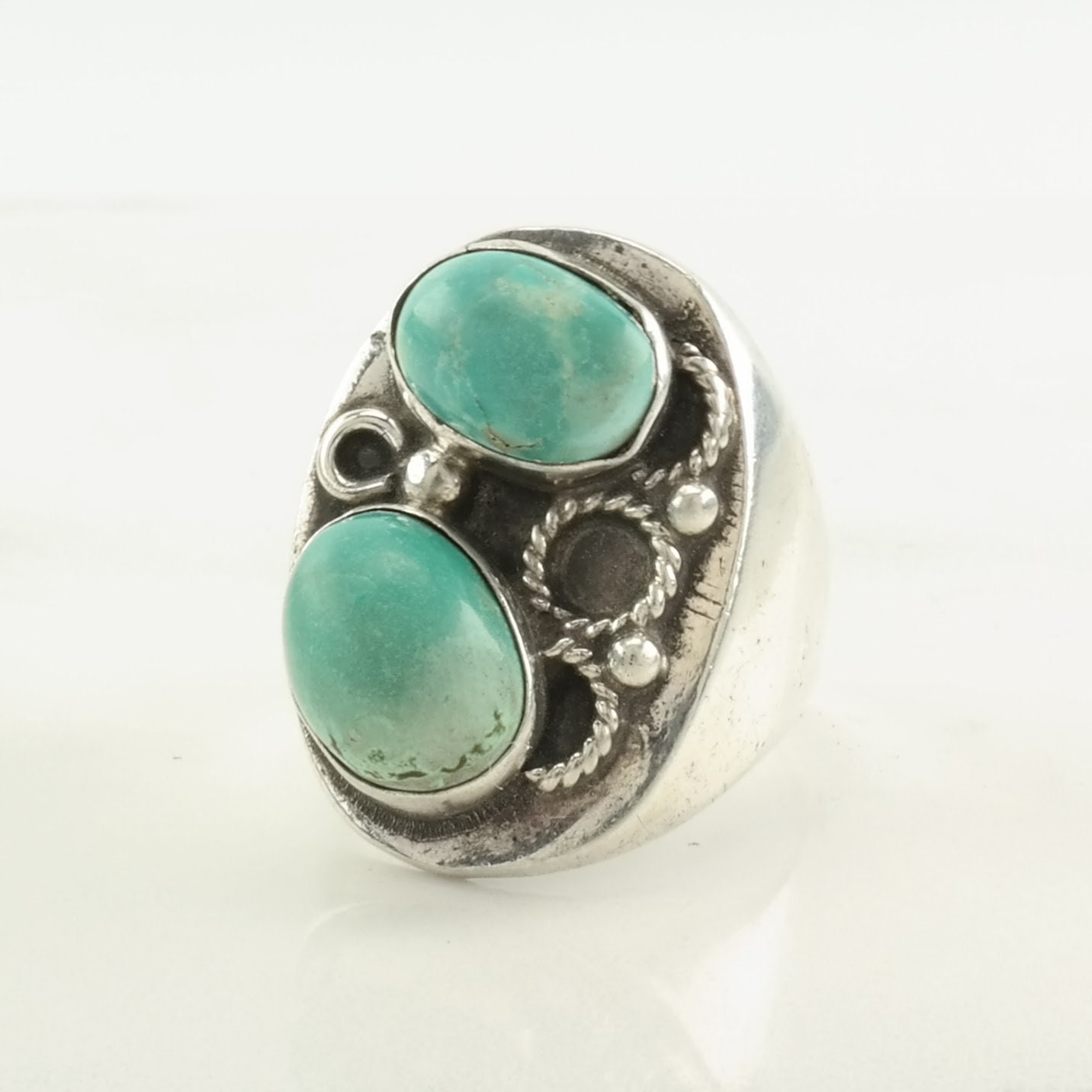 Vintage Southwest Sterling Silver Ring, Turquoise Two Stone Blue Size ...