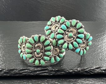 Victor Moses Begay Navajo Sterling Silver Cuff Bracelet Petit Point Turquoise