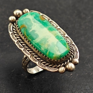 Rare Variscite Stamped Band Sterling Silver Ring Sz 6 1/2 R6531