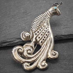Vintage Sterling Silver Peacock Brooch