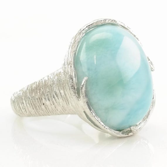 Sterling Silver Ring: Larimar Stone - Large Sky B… - image 5