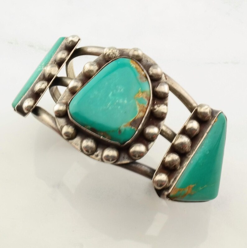 Bracciale rigido in argento con pegno antico dei nativi americani, turchese Kings Manassa, 6 1/2" immagine 7