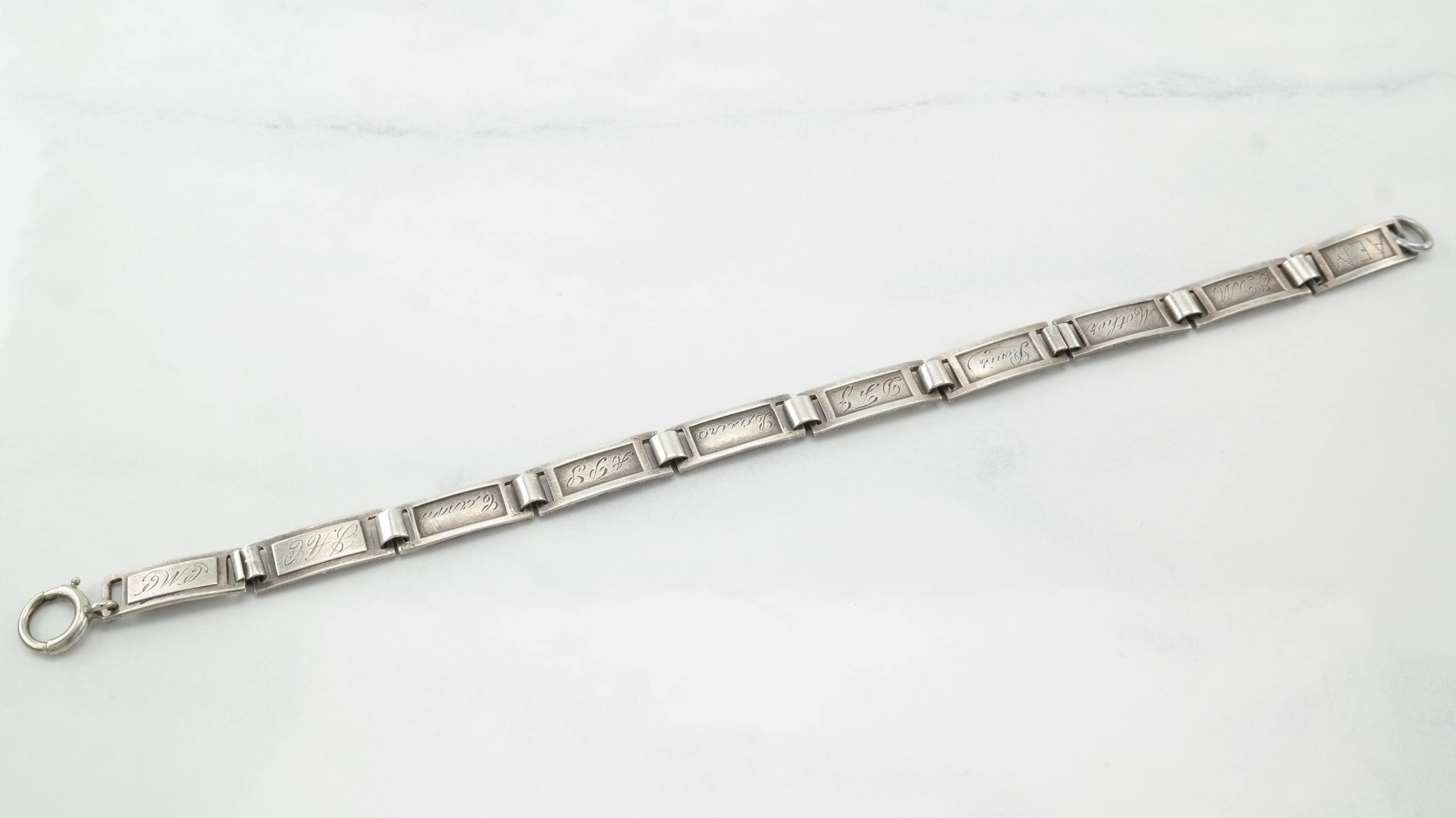 Art Deco Sterling Silver Link Bracelet Engraved Initials Names - Etsy