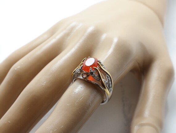 Vintage Sterling Silver Ring Fire Opal Gold Plate… - image 3