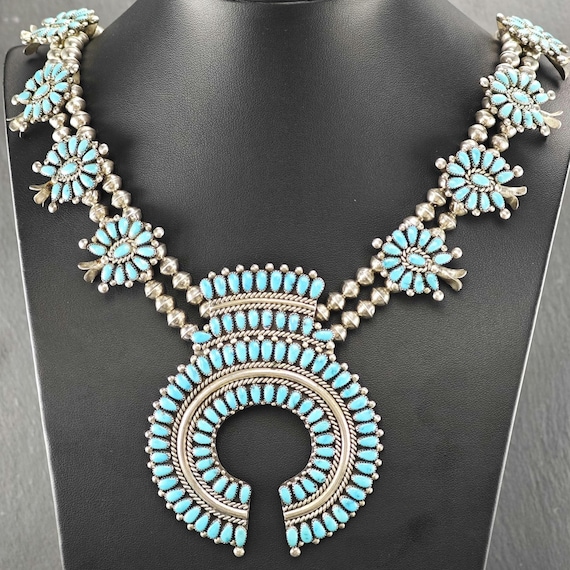 Historic Alice Quam, Zuni, Native American Squash Blossom Necklace