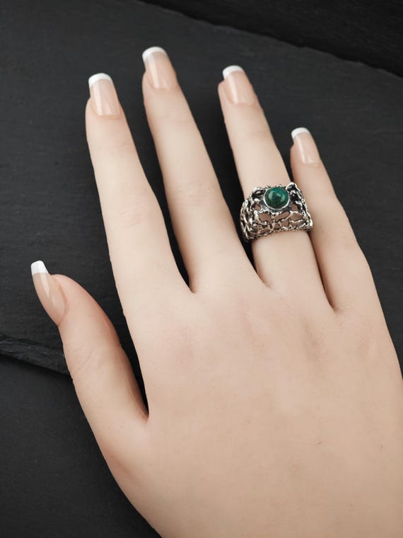 Chrysocolla Statement Ring: Brutalist Design - St… - image 2