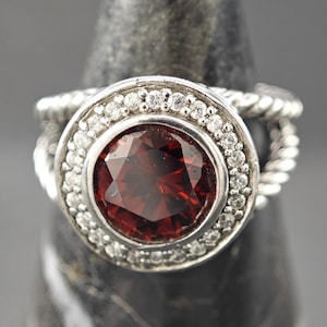 Vintage Sterling Silver Red CZ Ring Size 6