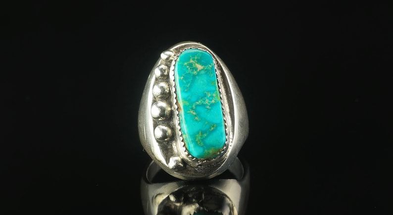 Old Pawn Native American Blue Turquoise Sterling Silver Ring Size 12 Southwest
